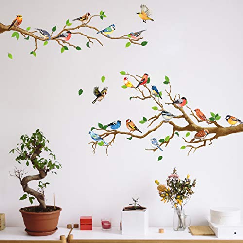Runtoo Wandsticker mit Vogelmotiv, Baum und Ast, Wandsticker für Kinderzimmer, Wohnzimmer, Badezimmer von Runtoo