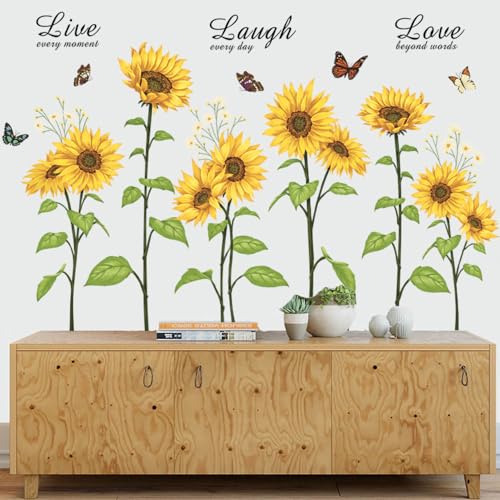 Runtoo Wandtattoo, Sonnenblume, Schmetterling, Blume, Live Laugh Love, Zitate für Kinderzimmer, Wohnzimmer, Kinderzimmer von Runtoo