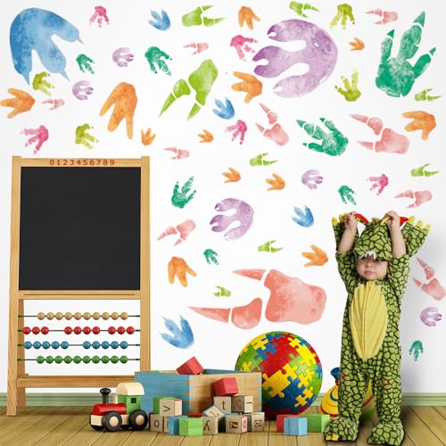 Runtoo Wandtattoo Dinosaurier Fußabdrücke Wandsticker Dino Bunt Aquarell Baby Wandaufkleber Kinderzimmer Babyzimmer Mädchen Junge Schlafzimmer Wanddeko von Runtoo