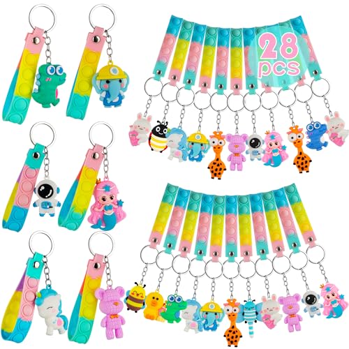 28 Pop Fidget Spielzeug mit Cartoon Schlüsselanhänger Mitgebsel Kindergeburtstag,Geburtstag Mitgebsel Kinder von Runxin