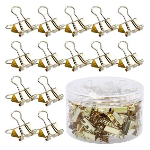 RUNYU® 100 Stück Gold Foldback Klammern 19mm Binder Clips Klein Klammer Metall Büroklammern für Büro Schul Brief Büroklammer Bürobedarf von Runyu