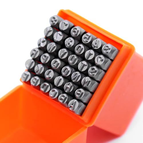 Runyu® A-Z Schlagbuchstaben 4mm Schlagzahlen 0–9 Punziereisen Set, Metall Schlagstempel Zahlen für Metall Leder Holz DIY-Schnitzprägungen (36 Stück) von Runyu