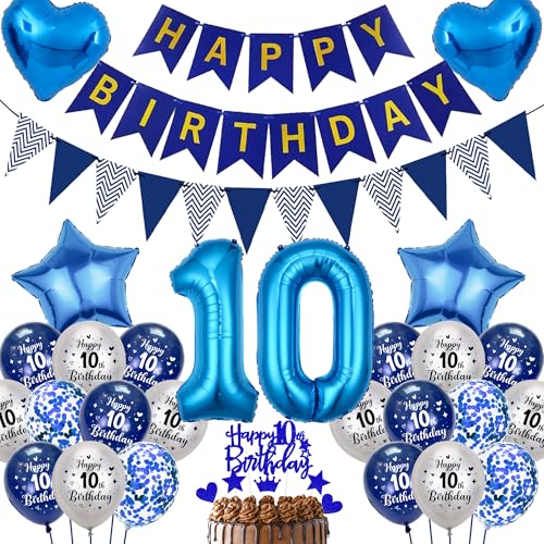 10. Geburtstag Junge Blau Silber Luftballons - Happy Birthday Banner Wimpel Girlande XXL Zahlenballons Konfetti Luftballons Tortendeko, Marinebla Herzen Sterne Folienballon für Mädchen Geburtstagsdeko 10. Geburtstag Junge Blau Silber Luftballons - Happy Birthday Banner Wimpel Girlande XXL Zahlenballons Konfetti Luftballons Tortendeko, Marinebla Herzen Sterne Folienballon für Mädchen Geburtstagsdeko von Runyuzi