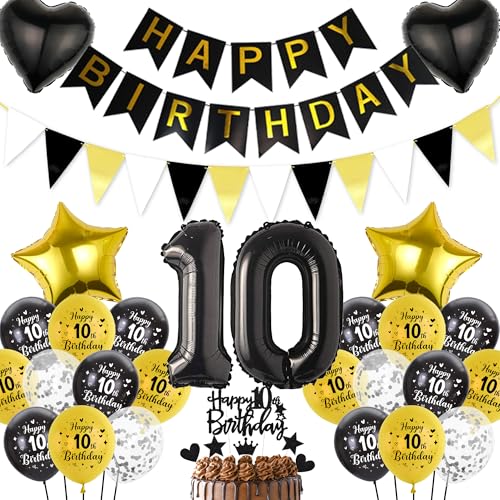10. Geburtstag Junge Schwarz Gold Luftballons - Happy Birthday Banner Wimpel Girlande XXL Zahlenballons Konfetti Luftballons Tortendeko, Herzen Sterne Folienballon für Mädchen 10. Geburtstagsdeko 10. Geburtstag Junge Schwarz Gold Luftballons - Happy Birthday Banner Wimpel Girlande XXL Zahlenballons Konfetti Luftballons Tortendeko, Herzen Sterne Folienballon für Mädchen 10. Geburtstagsdeko von Runyuzi