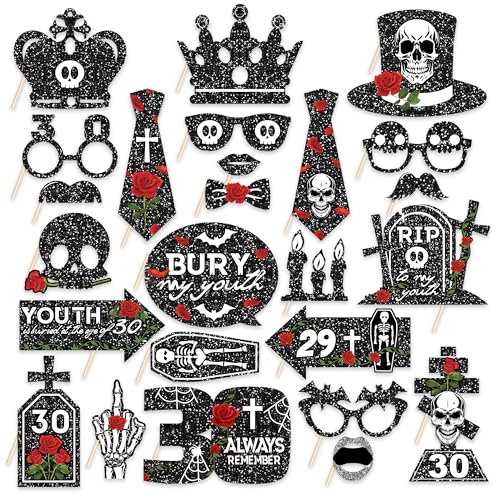 30. Geburtstag Foto Requisiten Accessoires - 25 Stück 30. Geburtstag Photobooth Props Deko, Schwarzes Gold Rip to My Youth Gothisch Geburtstagsdeko, Fotobox Accessoire für Mädchen Junge Party Deko 30. Geburtstag Foto Requisiten Accessoires - 25 Stück 30. Geburtstag Photobooth Props Deko, Schwarzes Gold Rip to My Youth Gothisch Geburtstagsdeko, Fotobox Accessoire für Mädchen Junge Party Deko von Runyuzi