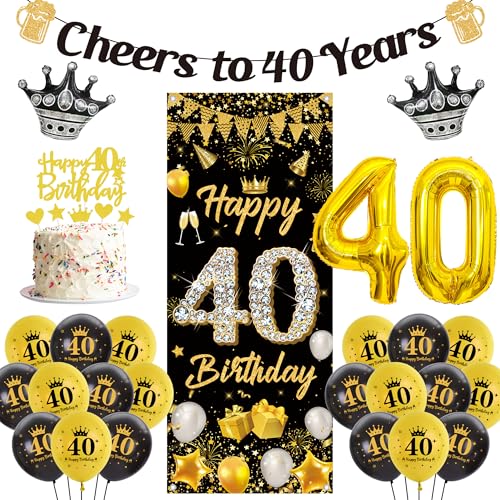 40. Geburtstag Männer Frauen Deko - 48 Stück Schwarz Gold Geburtstagsdeko Zahlen Luftballons Happy Birthday Banner Hintergrund, Cheers to 40 Years Girlande Kuchendeko für Geburtstagsparty 40. Geburtstag Männer Frauen Deko - 48 Stück Schwarz Gold Geburtstagsdeko Zahlen Luftballons Happy Birthday Banner Hintergrund, Cheers to 40 Years Girlande Kuchendeko für Geburtstagsparty von Runyuzi