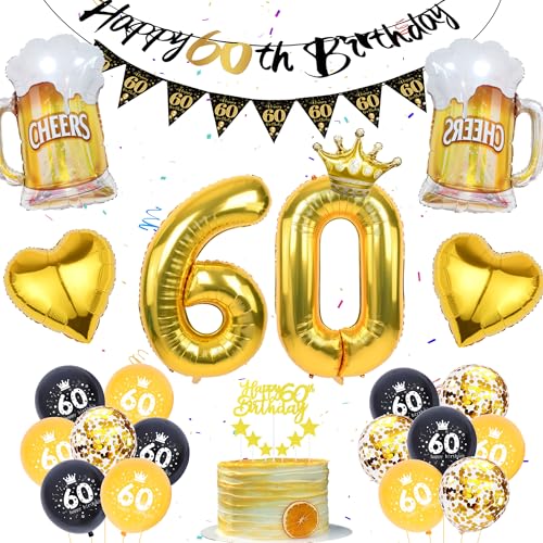 60 Geburtstag Deko für Männer Frauen - Schwarz Gold 60er Geburtstag Deko, Happy 60th Birthday Banner, Wimpelkette, Folienballon Zahl 60, Bier Luftballon, Gold Cake Topper für die 60. Geburtstagsparty 60 Geburtstag Deko für Männer Frauen - Schwarz Gold 60er Geburtstag Deko, Happy 60th Birthday Banner, Wimpelkette, Folienballon Zahl 60, Bier Luftballon, Gold Cake Topper für die 60. Geburtstagsparty von Runyuzi