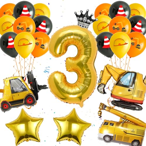 Bagger Ballon 3.Geburtstag Deko - 26 Stück Baustelle Geburtstag Ballon, Zahlen 3 Ballon, Bagger Ballon, Kran Ballon, Baustellen Thema Party Geburtstag Deko, Bagger Geburtstag Deko für 3 Jahre Junge Bagger Ballon 3.Geburtstag Deko - 26 Stück Baustelle Geburtstag Ballon, Zahlen 3 Ballon, Bagger Ballon, Kran Ballon, Baustellen Thema Party Geburtstag Deko, Bagger Geburtstag Deko für 3 Jahre Junge von Runyuzi