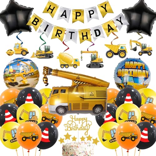 Bagger Geburtstag Deko Luftballons Kinder - 49 Stück Baufahrzeug Geburtstagsdeko Happy Birthday Banner, Baustelle Girlande Stern Rund Folienballon Tortendeko für Jungen Kindergeburtstag Bagger Geburtstag Deko Luftballons Kinder - 49 Stück Baufahrzeug Geburtstagsdeko Happy Birthday Banner, Baustelle Girlande Stern Rund Folienballon Tortendeko für Jungen Kindergeburtstag von Runyuzi