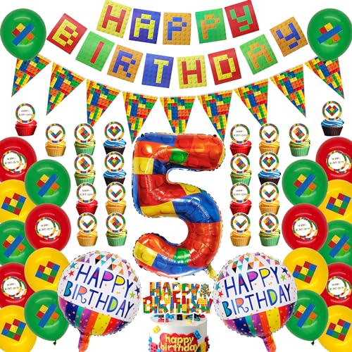 Bausteine Thema Geburtstag Party Deko - 5. Geburtstag Baustein Party Deko, Happy Birthday Banner, Zahl 5 Folienballon, Dreieck Flagge, Bausteine Kuchen Topper für Kinder Jungen Mädchen 5. Geburtstag Bausteine Thema Geburtstag Party Deko - 5. Geburtstag Baustein Party Deko, Happy Birthday Banner, Zahl 5 Folienballon, Dreieck Flagge, Bausteine Kuchen Topper für Kinder Jungen Mädchen 5. Geburtstag von Runyuzi