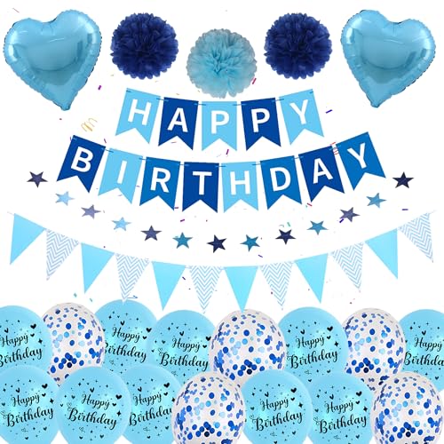 Blaues Luftballons Geburtstag Dekoration für Jungen - Happy Birthday Banner, Wimpel, 2m Sternen-Girlande, Blau Konfetti Ballons, Geeignet für alle Altersgruppen Blaues Luftballons Geburtstag Dekoration für Jungen - Happy Birthday Banner, Wimpel, 2m Sternen-Girlande, Blau Konfetti Ballons, Geeignet für alle Altersgruppen von Runyuzi