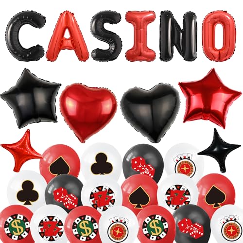 Casino Poker Party Ballons Deko - 30 Stücke Spielkarten und Würfel Luftballons Schwarz Rot Weiß, Casino Night Banner Girland Dekoration für Geburtstag Themenparty Casino Poker Party Ballons Deko - 30 Stücke Spielkarten und Würfel Luftballons Schwarz Rot Weiß, Casino Night Banner Girland Dekoration für Geburtstag Themenparty von Runyuzi