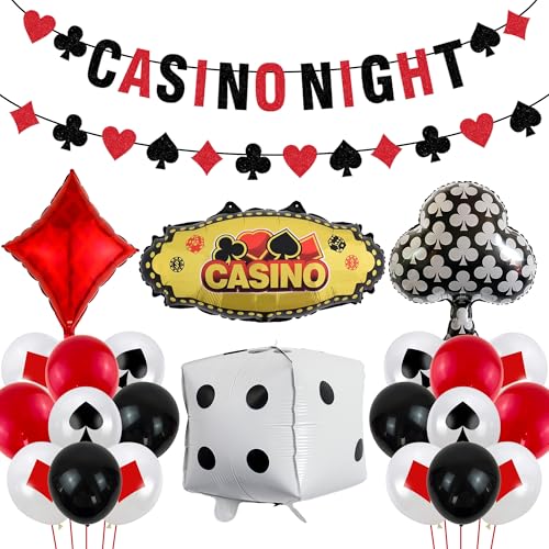 Casino Poker Party Ballons Deko - 49 Stücke Spielkarten und Würfel Luftballons Schwarz Rot Weiß Folienballon, Casino Night Banner Girland Dekoration für Geburtstag Themenparty Casino Poker Party Ballons Deko - 49 Stücke Spielkarten und Würfel Luftballons Schwarz Rot Weiß Folienballon, Casino Night Banner Girland Dekoration für Geburtstag Themenparty von Runyuzi