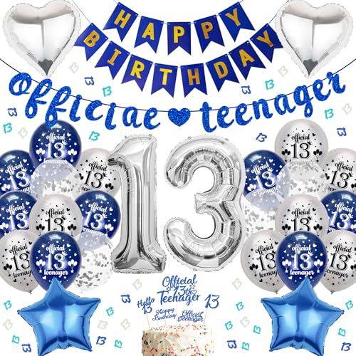Deko 13. Geburtstag Mädchen Junge - 66 Stück Blau Silber Offizielle Teenager Party Geburtstagsdeko, Happy Birthday Banner Zahlen Luftballon Glitzer Tortendeko Konfetti für 13 Jahr Kinder Deko 13. Geburtstag Mädchen Junge - 66 Stück Blau Silber Offizielle Teenager Party Geburtstagsdeko, Happy Birthday Banner Zahlen Luftballon Glitzer Tortendeko Konfetti für 13 Jahr Kinder von Runyuzi