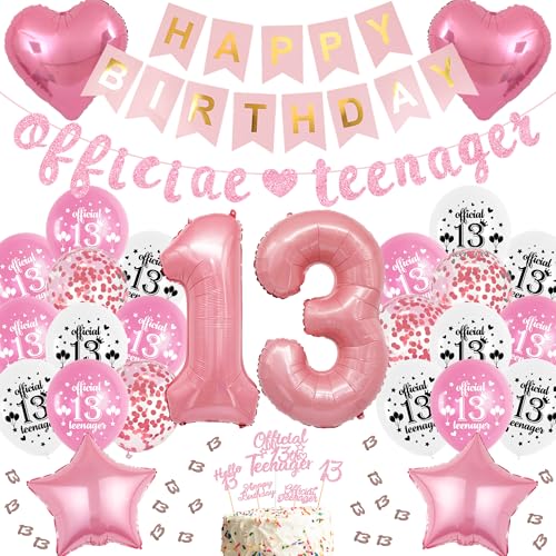 Deko 13. Geburtstag Mädchen Teenager -66 Stück Rosa Offizielle Teenager Party Geburtstagsdeko, Happy Birthday Banner Zahlen Luftballon Glitzer Tortendeko Konfetti für 13 Jahr Kinder Deko 13. Geburtstag Mädchen Teenager -66 Stück Rosa Offizielle Teenager Party Geburtstagsdeko, Happy Birthday Banner Zahlen Luftballon Glitzer Tortendeko Konfetti für 13 Jahr Kinder von Runyuzi