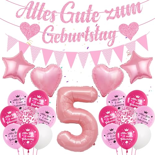Deko Luftballon 5. Geburtstag Mädchen - Rosa 5 Geburtstag Deko, Alles Gute zum Geburtstag Banner, Zahl Ballon 5, Konfetti Luftballons, Partydeko für Mädchen zum 5 Deko Luftballon 5. Geburtstag Mädchen - Rosa 5 Geburtstag Deko, Alles Gute zum Geburtstag Banner, Zahl Ballon 5, Konfetti Luftballons, Partydeko für Mädchen zum 5 von Runyuzi