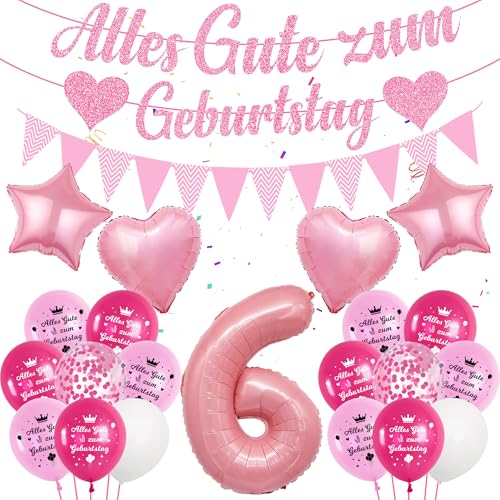Deko Luftballon 6. Geburtstag Mädchen - Rosa Alles Gute Zum Geburtstag Banner, Zahl Ballon 6, Konfetti Luftballons, Partydeko für Mädchen Deko Luftballon 6. Geburtstag Mädchen - Rosa Alles Gute Zum Geburtstag Banner, Zahl Ballon 6, Konfetti Luftballons, Partydeko für Mädchen von Runyuzi
