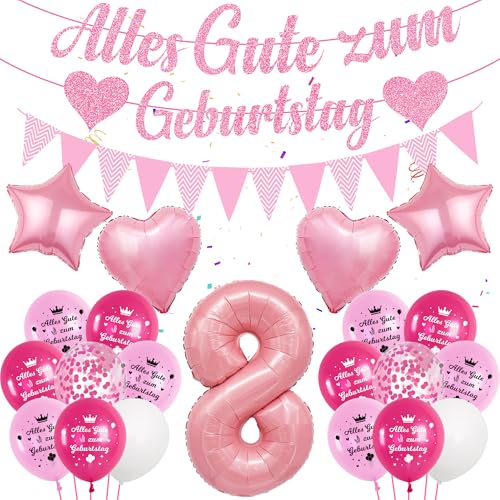 Deko Luftballon 8. Geburtstag Mädchen - Rosa 8 Geburtstag Deko, Alles Gute zum Geburtstag Banner, Zahl Ballon 8, Konfetti Luftballons, Partydeko für Mädchen zum 8 Deko Luftballon 8. Geburtstag Mädchen - Rosa 8 Geburtstag Deko, Alles Gute zum Geburtstag Banner, Zahl Ballon 8, Konfetti Luftballons, Partydeko für Mädchen zum 8 von Runyuzi