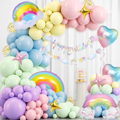 Pastell Geburtstag Deko Mädchen Girlande - 138 Stücke Regenbogen Geburtstagsdeko Happy Birthday Banner Lächelnde Regenbogen Wolken Folienballon Herz Luftballon für Kinder Babyparty Jubiläum Dekoration Pastell Geburtstag Deko Mädchen Girlande - 138 Stücke Regenbogen Geburtstagsdeko Happy Birthday Banner Lächelnde Regenbogen Wolken Folienballon Herz Luftballon für Kinder Babyparty Jubiläum Dekoration von Runyuzi