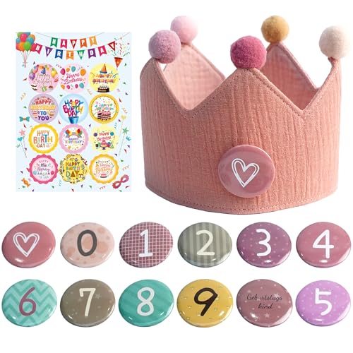 Geburtstagskrone Musselin für Mädchen Rosa - 14 Stück Kinder Partyhüte Deko, 0-9 Auswechselbaren Den Zahlen Geburtstagskrone, Alles Gute zum Geburtstag Aufkleber, Deko Hut für Den Kindergeburtstag Geburtstagskrone Musselin für Mädchen Rosa - 14 Stück Kinder Partyhüte Deko, 0-9 Auswechselbaren Den Zahlen Geburtstagskrone, Alles Gute zum Geburtstag Aufkleber, Deko Hut für Den Kindergeburtstag von Runyuzi