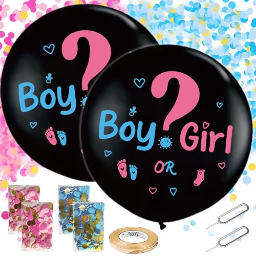 Runyuzi Gender Reveal Ballons Set - 2 Stück Gender Offenbaren Party Deko und 36 Zoll Großer Boy or Girl Ballon, Rosa Blau Konfetti Geschlechtsverkündung baby für Baby Shower Babyparty(Blau Rosa) von Runyuzi