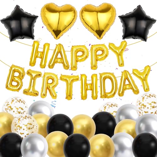 Geburtstag Deko Luftballons Jungen Mädchen, 37 Stücke Happy Birthday Girlande Dekoration Gold für Mann Frauen 16 Zoll Buchstaben Banner, Geburtstagsdeko Herz Ballons für Kinder Erwachsene Geburtstag Deko Luftballons Jungen Mädchen, 37 Stücke Happy Birthday Girlande Dekoration Gold für Mann Frauen 16 Zoll Buchstaben Banner, Geburtstagsdeko Herz Ballons für Kinder Erwachsene von Runyuzi