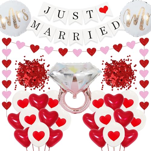 Just Married luftballons Hochzeitsdeko Set - 37 Stück Romantische Deko MR und MRS Diamant Folienballon, Herz Girlande Banner Rosenblätte Rot Weiß Ballons für Hochzeit Hochzeitstag Heiratsantrag Just Married luftballons Hochzeitsdeko Set - 37 Stück Romantische Deko MR und MRS Diamant Folienballon, Herz Girlande Banner Rosenblätte Rot Weiß Ballons für Hochzeit Hochzeitstag Heiratsantrag von Runyuzi
