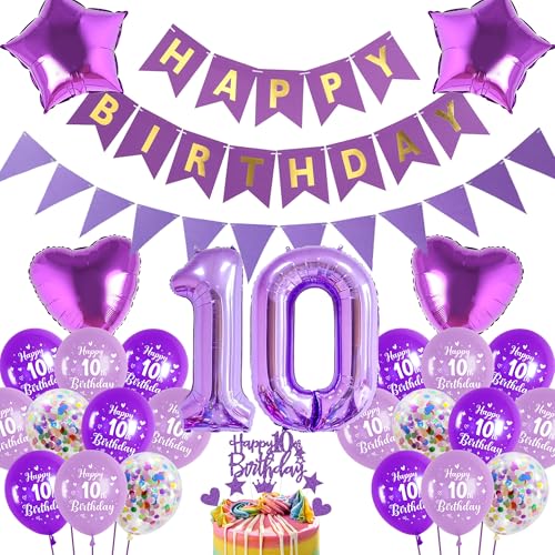 Luftballon 10. Geburtstag Lila mädchen - Happy Birthday Banner, Wimpel Girlande, Riesen Folienballon Zahl 10, Tortendeko, Herzen, Sterne Folienballon, Paillettenballons Luftballon 10. Geburtstag Lila mädchen - Happy Birthday Banner, Wimpel Girlande, Riesen Folienballon Zahl 10, Tortendeko, Herzen, Sterne Folienballon, Paillettenballons von Runyuzi