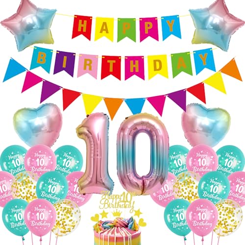 Luftballon 10. Geburtstag Rosa mädchen - Regenbogen Happy Birthday Banner, Wimpel Girlande, Riesen Folienballon Zahl 10, Tortendeko, Herzen, Sterne Folienballon, Paillettenballons Luftballon 10. Geburtstag Rosa mädchen - Regenbogen Happy Birthday Banner, Wimpel Girlande, Riesen Folienballon Zahl 10, Tortendeko, Herzen, Sterne Folienballon, Paillettenballons von Runyuzi