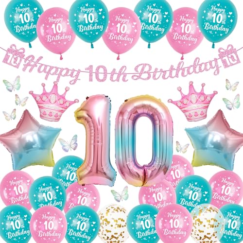 Luftballon Deko 10. Geburtstag für Mädchen - 40 Stück Rosa Geburtstagsdeko Set mit Happy Birthday Girlande, Bunt 3D Schmetterlinge und Zahlenballons für das 10 Jahre Kindergeburtstag Luftballon Deko 10. Geburtstag für Mädchen - 40 Stück Rosa Geburtstagsdeko Set mit Happy Birthday Girlande, Bunt 3D Schmetterlinge und Zahlenballons für das 10 Jahre Kindergeburtstag von Runyuzi