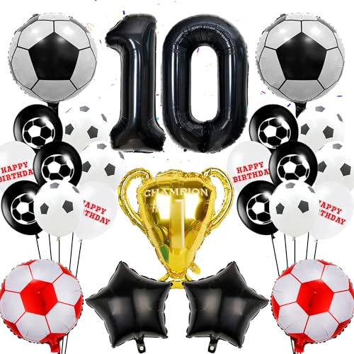 Luftballons Fußball 10. Geburtstag Deko - Rote Fußball Luftballons, Gold XXL Trophäe Ballon, Riesenzahl 10 Ballon, für Jungen Kindergeburtstag, Fußballparty Dekoration Luftballons Fußball 10. Geburtstag Deko - Rote Fußball Luftballons, Gold XXL Trophäe Ballon, Riesenzahl 10 Ballon, für Jungen Kindergeburtstag, Fußballparty Dekoration von Runyuzi