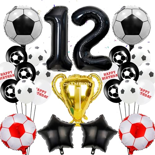 Luftballons Fußball 12. Geburtstag Deko - Rote Fußball Luftballons, Gold XXL Trophäe Ballon, Riesenzahl 12 Ballon, für Jungen Kindergeburtstag, Fußballparty Dekoration Luftballons Fußball 12. Geburtstag Deko - Rote Fußball Luftballons, Gold XXL Trophäe Ballon, Riesenzahl 12 Ballon, für Jungen Kindergeburtstag, Fußballparty Dekoration von Runyuzi