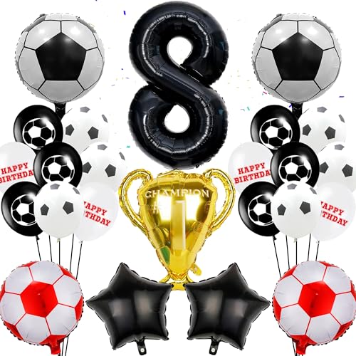 Luftballons Fußball 8. Geburtstag Deko - Rote Fußball Luftballons, Gold XXL Trophäe Ballon, Riesenzahl 8 Ballon, für Jungen Kindergeburtstag, Fußballparty Dekoration Luftballons Fußball 8. Geburtstag Deko - Rote Fußball Luftballons, Gold XXL Trophäe Ballon, Riesenzahl 8 Ballon, für Jungen Kindergeburtstag, Fußballparty Dekoration von Runyuzi