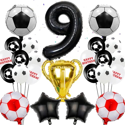 Luftballons Fußball 9. Geburtstag Deko - Rote Fußball Luftballons, Gold XXL Trophäe Ballon, Riesenzahl 9 Ballon, für Jungen Kindergeburtstag, Fußballparty Dekoration Luftballons Fußball 9. Geburtstag Deko - Rote Fußball Luftballons, Gold XXL Trophäe Ballon, Riesenzahl 9 Ballon, für Jungen Kindergeburtstag, Fußballparty Dekoration von Runyuzi