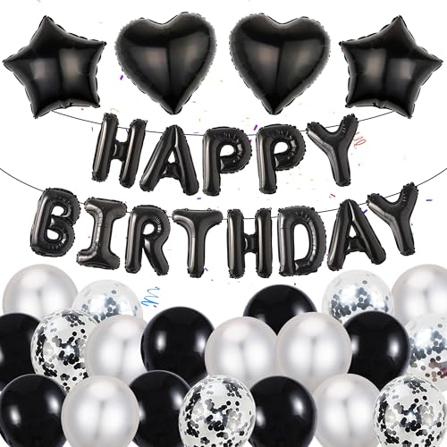 Luftballons Schwarz Silber Geburtstag Dekoration - 37 Stücke Happy Birthday Folienballons Banner Dekorationen Helium Ballon Geburtstagsparty für Männer Frauen Erwachsene Kinder Geburtstags Party Deko Luftballons Schwarz Silber Geburtstag Dekoration - 37 Stücke Happy Birthday Folienballons Banner Dekorationen Helium Ballon Geburtstagsparty für Männer Frauen Erwachsene Kinder Geburtstags Party Deko von Runyuzi