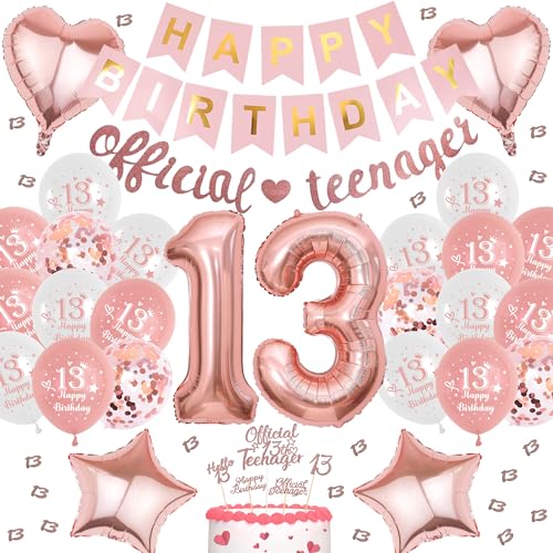 Offizielle Teenager 13. Geburtstag Deko - 50 Stück Roségold 13. Geburtstag Deko, Happy Birthday Banner, Folienballons Kuchendekoration, Offizielle Teenager Banner für Mädchen 13. Geburtstag Party Deko Offizielle Teenager 13. Geburtstag Deko - 50 Stück Roségold 13. Geburtstag Deko, Happy Birthday Banner, Folienballons Kuchendekoration, Offizielle Teenager Banner für Mädchen 13. Geburtstag Party Deko von Runyuzi
