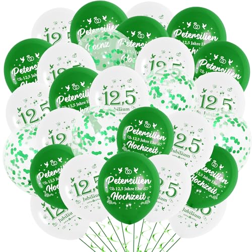 Petersilienhochzeit Deko Luftballons Grüne Set - 36 Stück Petersilien Hochzeit Ballons, 12,5 Jahre Hochzeitstag Dekoration Latexballons Konfettiballons für Garten Petersilien Hochzeit von Runyuzi