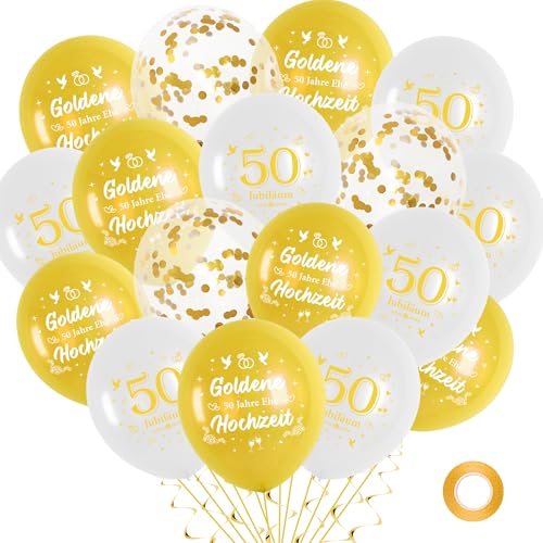 Goldene Hochzeit Deko Luftballons Set - 36 Stück 50. Hochzeitstag Party Dekoration Ballons, Gold Weiß 50 Jubiläum Deko Latexballons Konfettiballons für Garten Hochzeit Frauen Männer von Runyuzi
