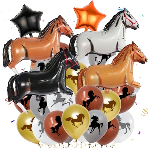 Pferde Folienballon Pferde Riesenballon - 22 Stück Pferde Dekorieren Ballon, Pferde Deko Kindergeburtstag, Pferde Latex Ballon für Junge Männer Geburtstag Baby Shower Cowboy Thematische Party Deko von Runyuzi