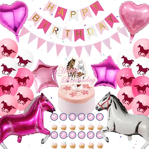 Pferde Geburtstagsdeko Jungen Mädchen - 59 Stück Rosa Pferd Thema Geburtstag Party Deko, Geburtstagsbanner, Kuchendekoration, Wimpel, Pferd Ballons, Western Cowgirl Thema Deko Für Kindergeburtstag Pferde Geburtstagsdeko Jungen Mädchen - 59 Stück Rosa Pferd Thema Geburtstag Party Deko, Geburtstagsbanner, Kuchendekoration, Wimpel, Pferd Ballons, Western Cowgirl Thema Deko Für Kindergeburtstag von Runyuzi