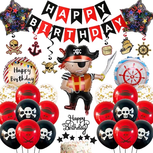 Piraten Geburtstag Luftballons Dekoration Kit - 50 Stück Kinder Geburtstagsdeko Happy Birthday Banner, Stern Rund Folienballons Piratenschiff Girlande Kuchendekoration für Jungen Mädchen Piraten Geburtstag Luftballons Dekoration Kit - 50 Stück Kinder Geburtstagsdeko Happy Birthday Banner, Stern Rund Folienballons Piratenschiff Girlande Kuchendekoration für Jungen Mädchen von Runyuzi