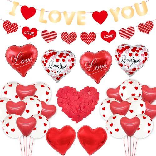 Romantisches Valentinstag Deko Set Luftballons - I Love You Banner Deko Rote Herz-Girlande, Herz Ballons künstliche Rosenblätter für Sie Ihn Frauen Männer Geständnisse Jubiläen Hochzeitsdekoration Romantisches Valentinstag Deko Set Luftballons - I Love You Banner Deko Rote Herz-Girlande, Herz Ballons künstliche Rosenblätter für Sie Ihn Frauen Männer Geständnisse Jubiläen Hochzeitsdekoration von Runyuzi
