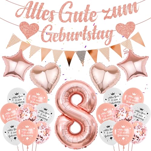 luftballon 8. Geburtstagsdeko rosegold Mädchen - 57 Stücke 8. Geburtstag Deko Banner, Folienballon Zahl 8, 8 jahre Alles Gute zum Geburtstag Girlande für Kindergeburtstag mädchen Ballon Dekoration von Runyuzi