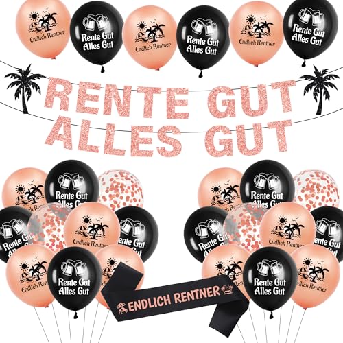 Roségoldene Rente Party Deko Frau - 43 Stück Retirement Decoration, Rente Gut Alles Gut Banners, Pailletten Ruhestand Ballons, ENDLICH RENTNER Schärpe für Retirees Frauen, Retirement, Farewell Party Roségoldene Rente Party Deko Frau - 43 Stück Retirement Decoration, Rente Gut Alles Gut Banners, Pailletten Ruhestand Ballons, ENDLICH RENTNER Schärpe für Retirees Frauen, Retirement, Farewell Party von Runyuzi