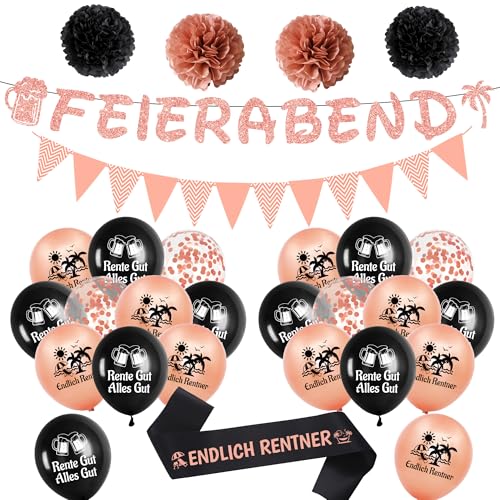 Roségoldene Rente Party Deko Frau - 53 Stück Retirement Decoration, Feierabend Banners, Ruhestand Ballons, Wimpel Garland, Seidenpapier Pompons, ENDLICH RENTNER Schärpe für Frauen Farewell Party von Runyuzi