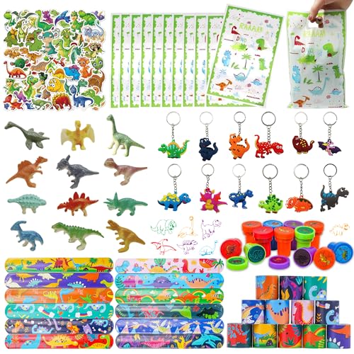 Runyuzi Mitgebsel Dinosaurier Kindergeburtstag Party - Mini Dino Figuren Und Schlüsselanhänger, Schnapparmband Aufkleber Stempel Geschenktüten für Kinder Jungen Pinata Geburtstag Deko von Runyuzi