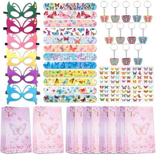Runyuzi Schmetterling Party Mitgebsel Kindergeburtstag - Schmetterlingsmasken Schnapparmband, Schmetterling Tattoos Aufkleber Schlüsselanhänger und Geschenktaschen für Give Aways Kinder Mädchen Runyuzi Schmetterling Party Mitgebsel Kindergeburtstag - Schmetterlingsmasken Schnapparmband, Schmetterling Tattoos Aufkleber Schlüsselanhänger und Geschenktaschen für Give Aways Kinder Mädchen von Runyuzi
