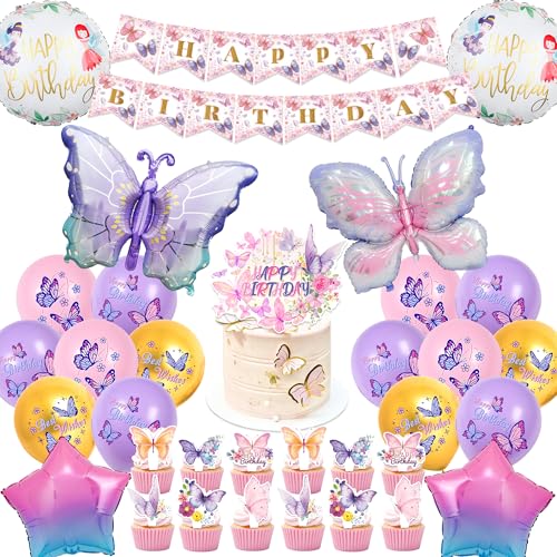 Schmetterling Geburtstag Deko Mädchen Kit - 49 Stück Kindergeburtstag Luftballon Lila Butterfly Ballons Stern Ballon Happy Birthday Banner Kucheneinsatz Kuchendekoration für Kinder Geburtstagsdeko Schmetterling Geburtstag Deko Mädchen Kit - 49 Stück Kindergeburtstag Luftballon Lila Butterfly Ballons Stern Ballon Happy Birthday Banner Kucheneinsatz Kuchendekoration für Kinder Geburtstagsdeko von Runyuzi