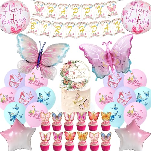 Schmetterling Geburtstag Deko Mädchen kit - 49 Stück Kindergeburtstag Luftballon Rosa Butterfly Ballons Stern Ballon Happy Birthday Banner Kucheneinsatz Kuchendekoration für Kinder Geburtstagsdeko Schmetterling Geburtstag Deko Mädchen kit - 49 Stück Kindergeburtstag Luftballon Rosa Butterfly Ballons Stern Ballon Happy Birthday Banner Kucheneinsatz Kuchendekoration für Kinder Geburtstagsdeko von Runyuzi