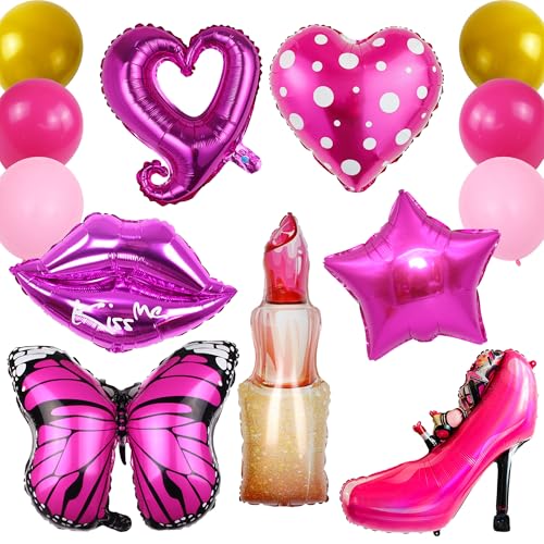 Spa Party Deko Ballons - 13 Stück Pink Fashion Cosmetic Luftballons, Lippenstift, Rote Lippen, Herzen, Sterne, Schmetterling Heliumballon für Mädchen Geburtstags, Engagement, Hochzeit, Karneval Spa Party Deko Ballons - 13 Stück Pink Fashion Cosmetic Luftballons, Lippenstift, Rote Lippen, Herzen, Sterne, Schmetterling Heliumballon für Mädchen Geburtstags, Engagement, Hochzeit, Karneval von Runyuzi